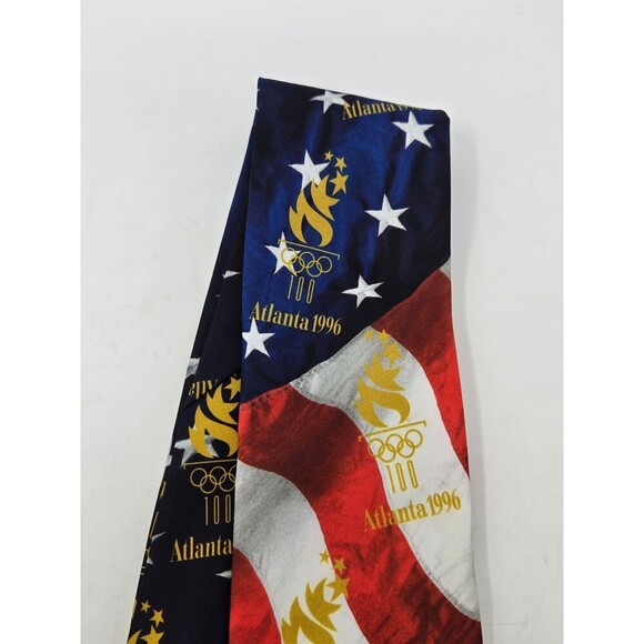 NOS VINTAGE OLYMPICS RED WHITE NECKTIE MENSWEAR TIE ATLANTA 1996 RALPH MARLIN - Picture 5 of 10